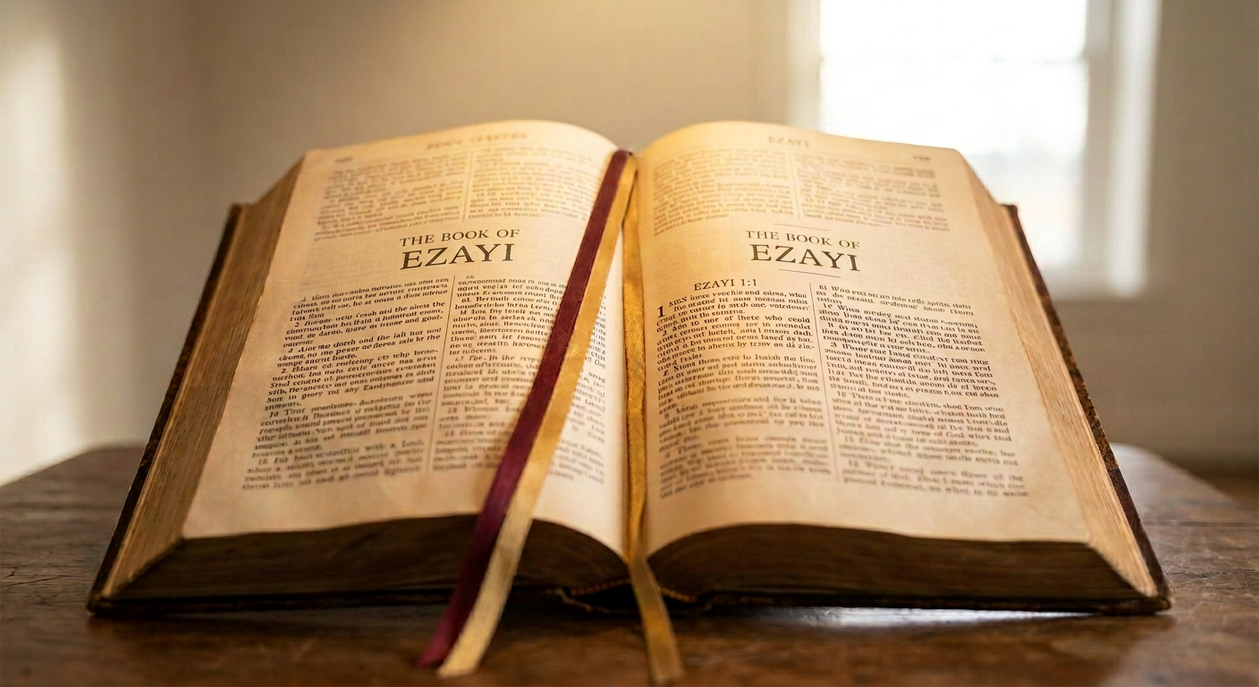 Holy Bible on a wooden bookshelf among antique books in a library